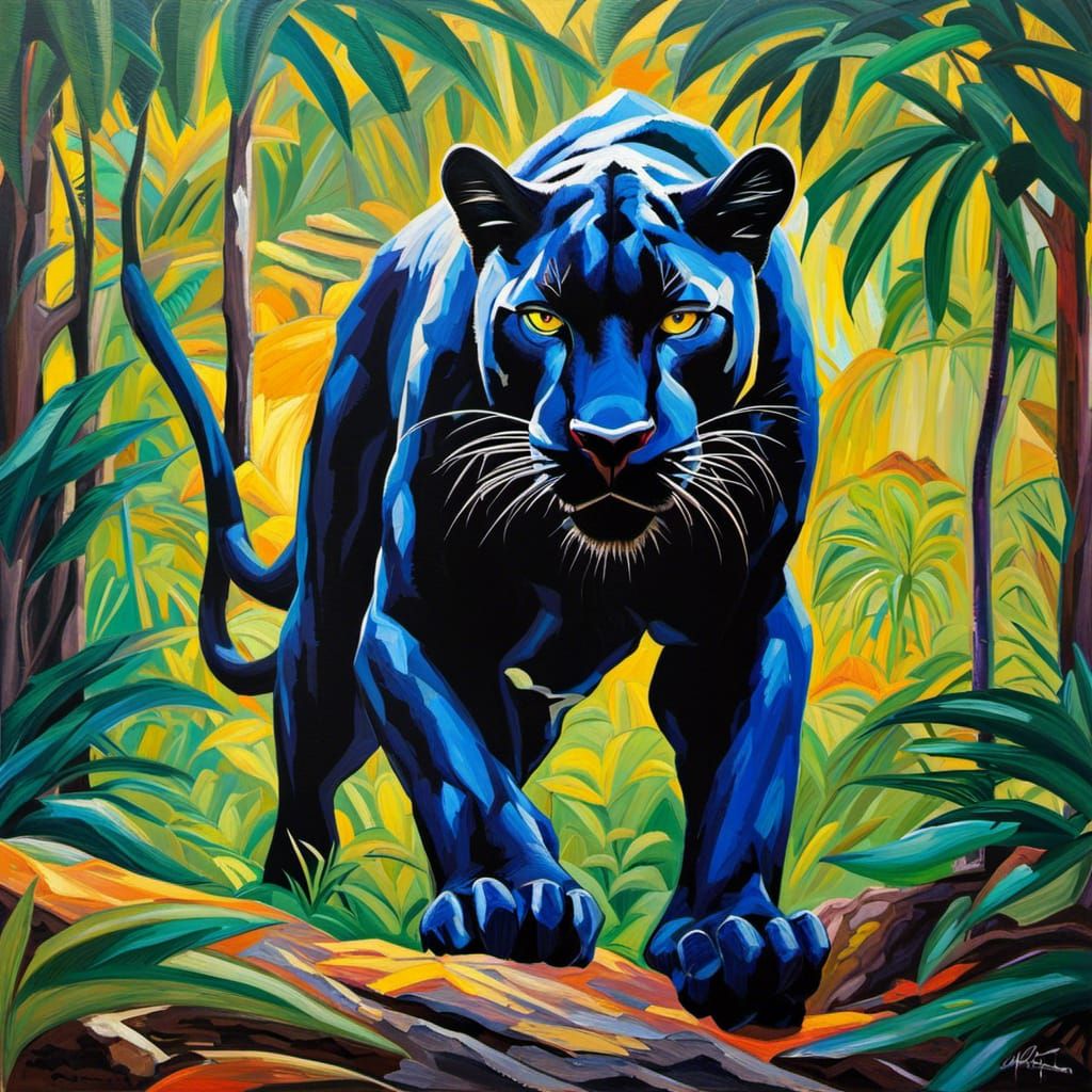 Black Panther Stalking: A Neo-Expressionist Jungle Scene