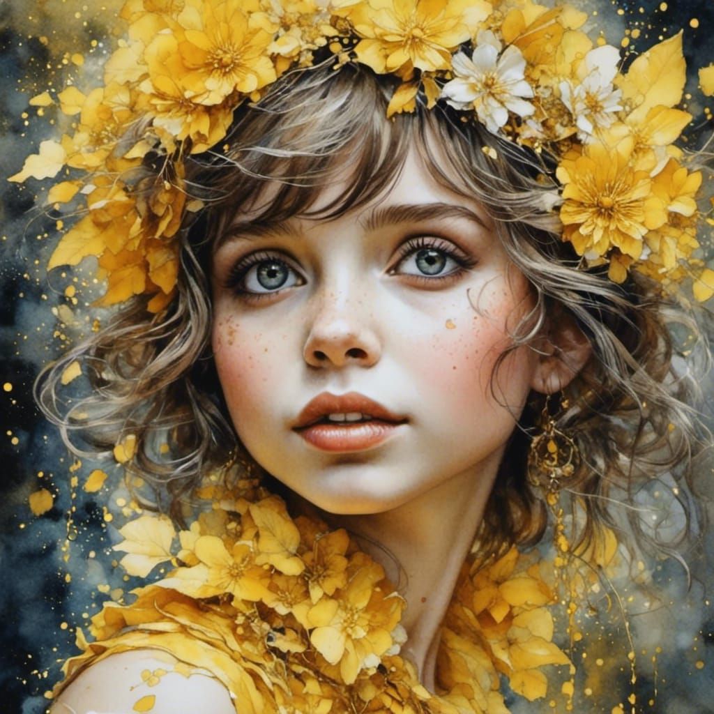 Vibrant Young Flapper in Fantastical World Watercolor