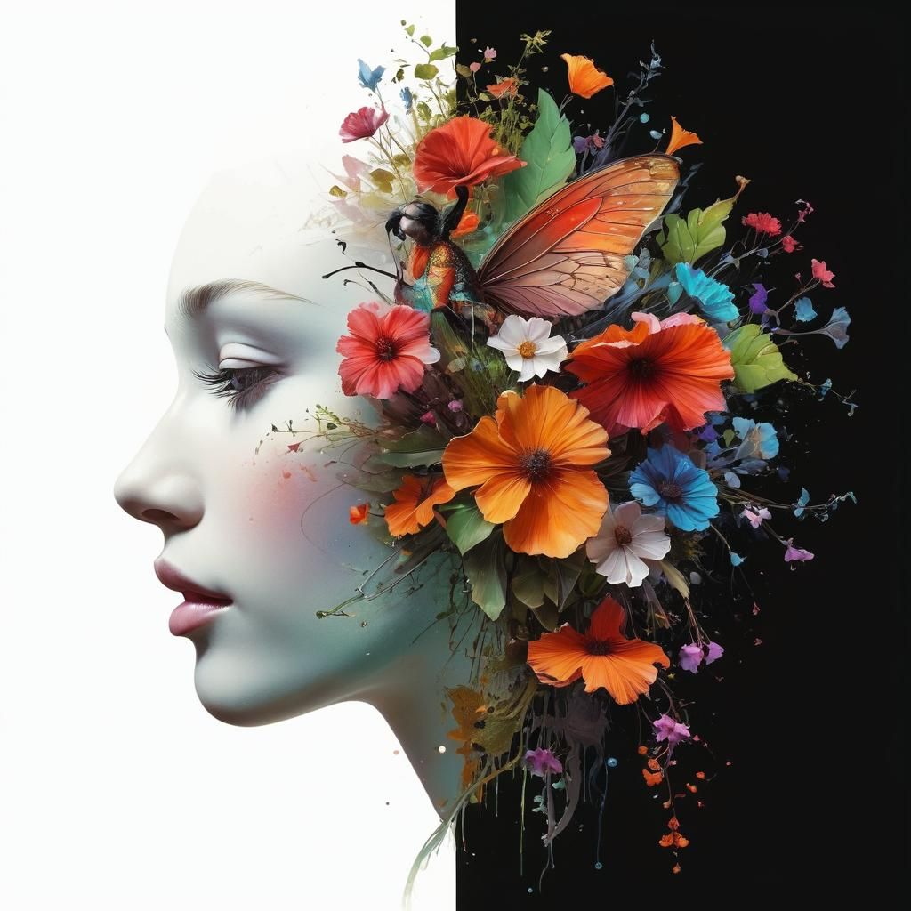 Whimsical Fairy Silhouette with Vibrant Floral Dress