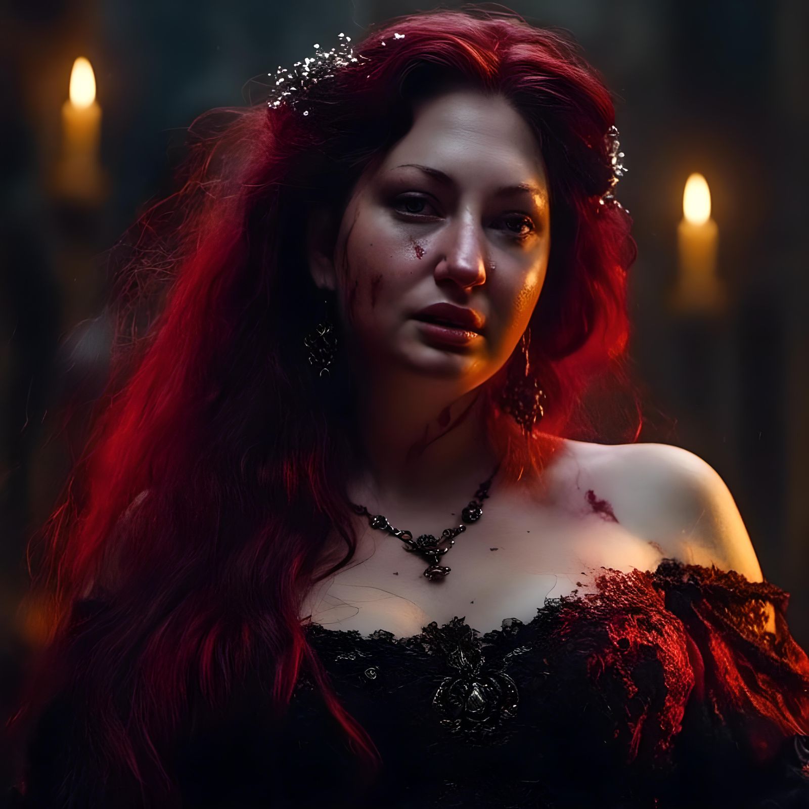 Mourning Dark Fantasy Widow in Elegant Gown