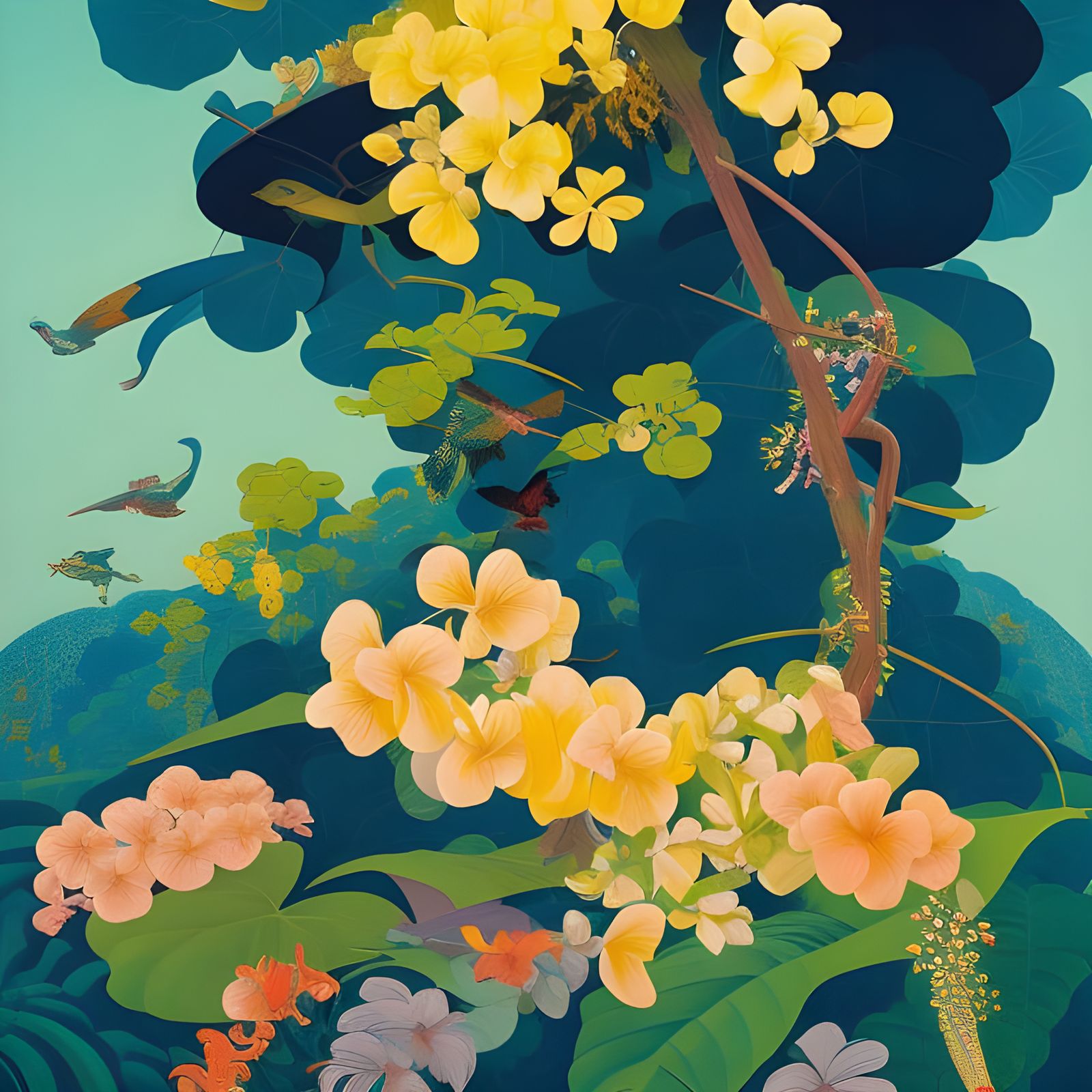 Vibrant Tropical Paradise in Exotic Colors