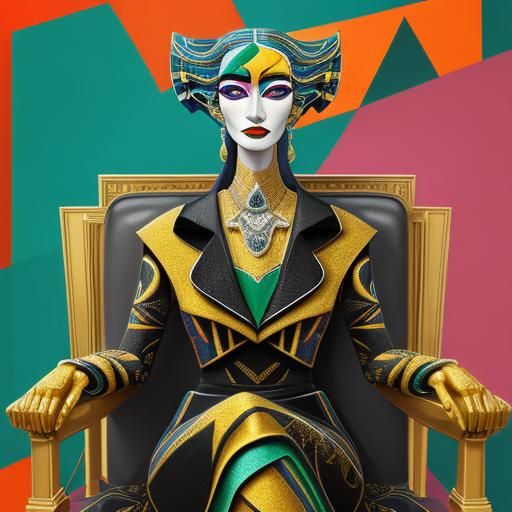 Cubist Portrait in Geometric Glamour