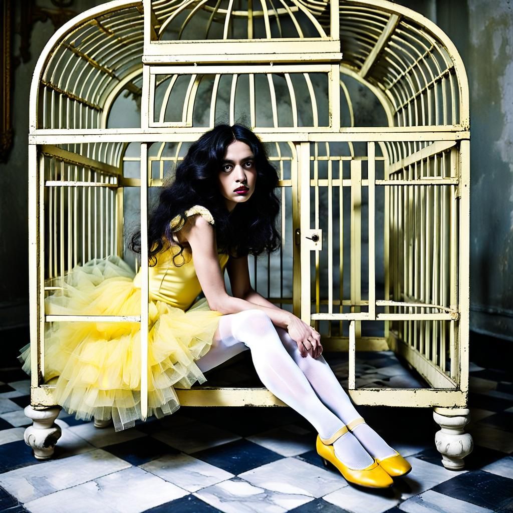 Desillusioned Victorian Belle in Golden Cage of Dreams