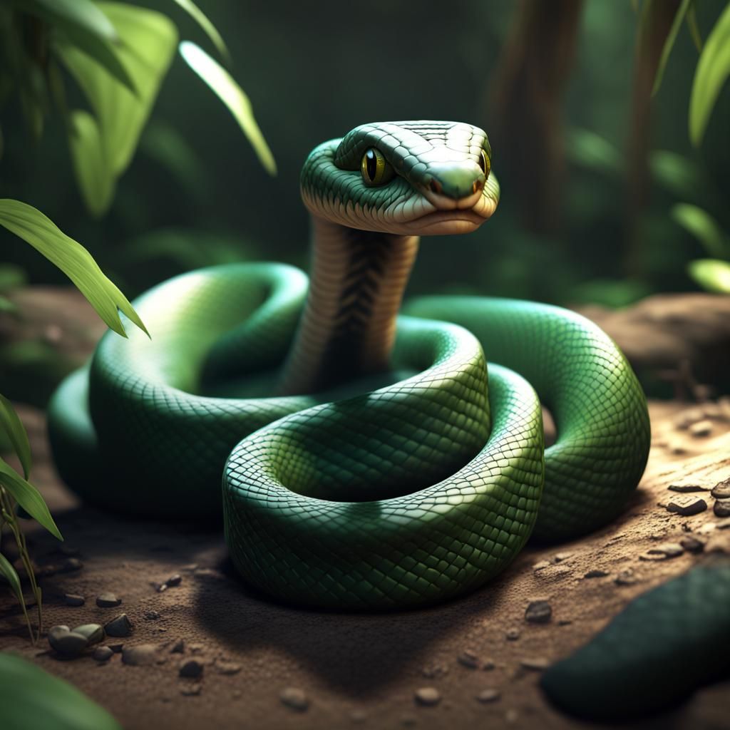 Epic 3D Jungle Masterpiece: Adorable Snake in Stunning Detai...