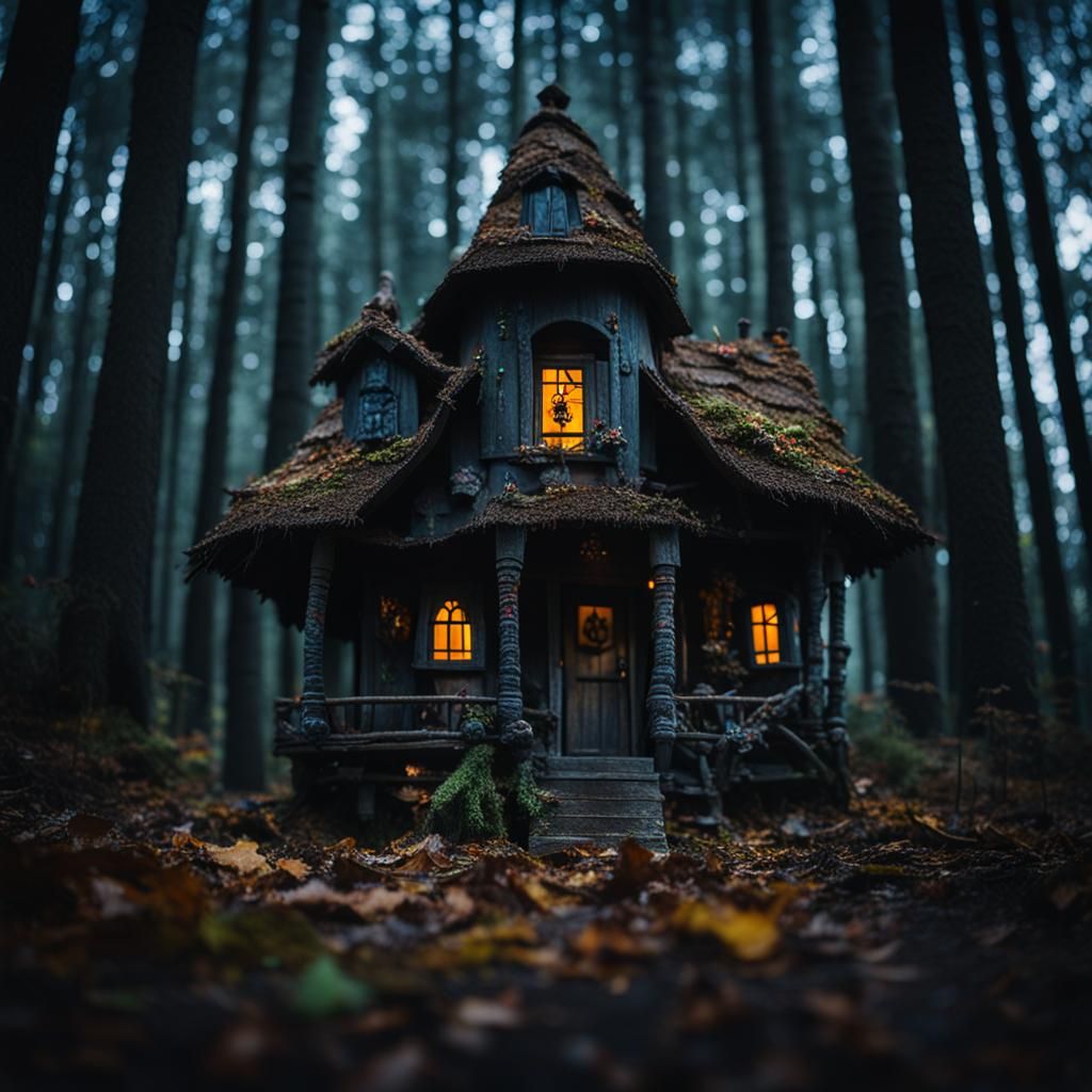 The house of baba yaga in the dark forest