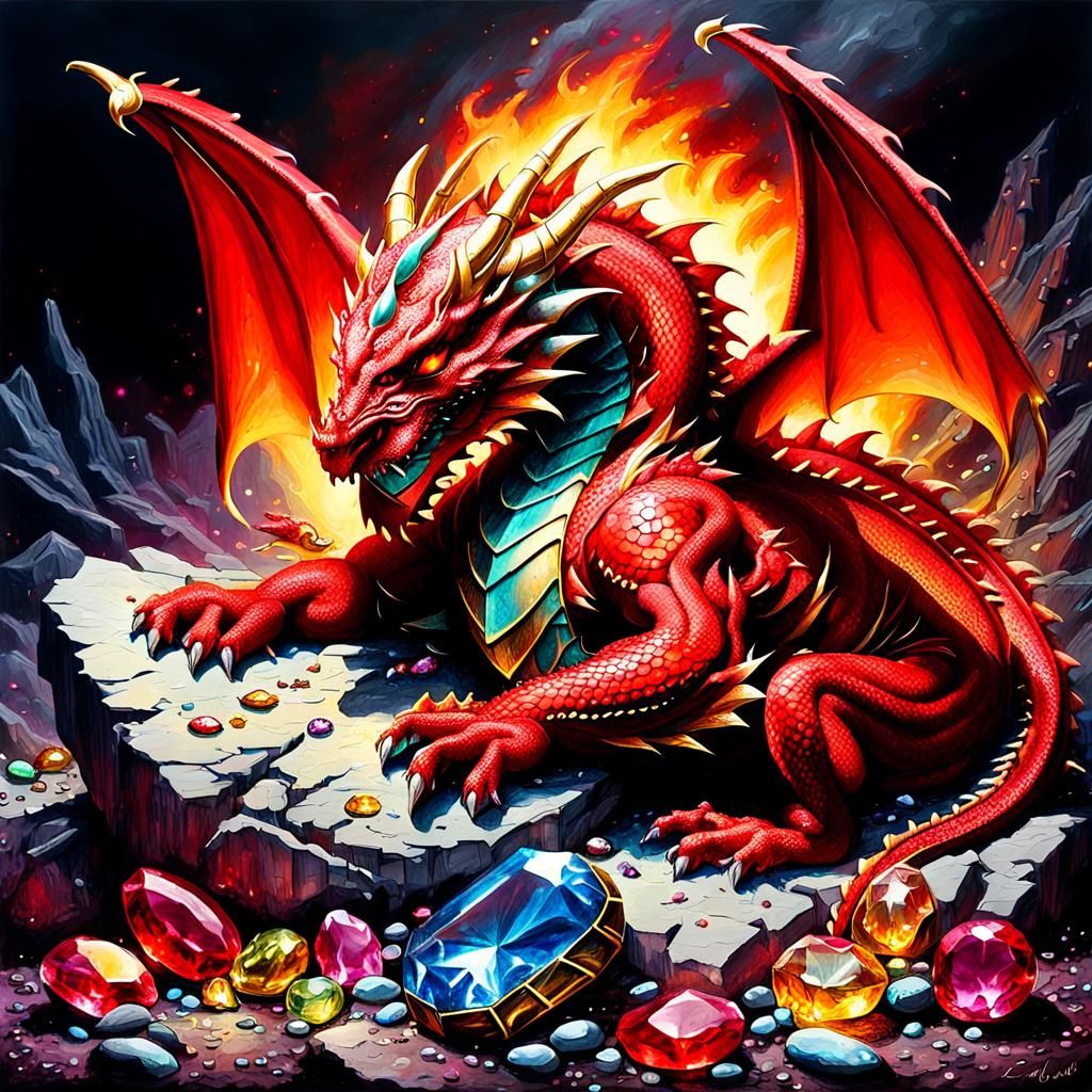 A Regal Red Dragon Guards its Treasure Trove in Vibrant Poly...