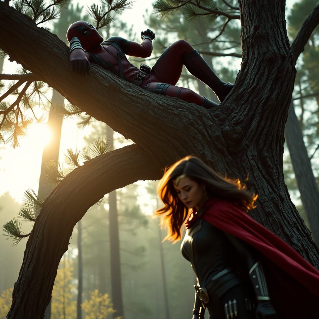 Deadpool Hides from Superwoman in Enchanted Forest