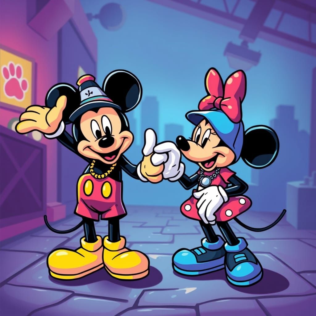 90's Hip Hop Mickey Mouse and Minnie Mouse