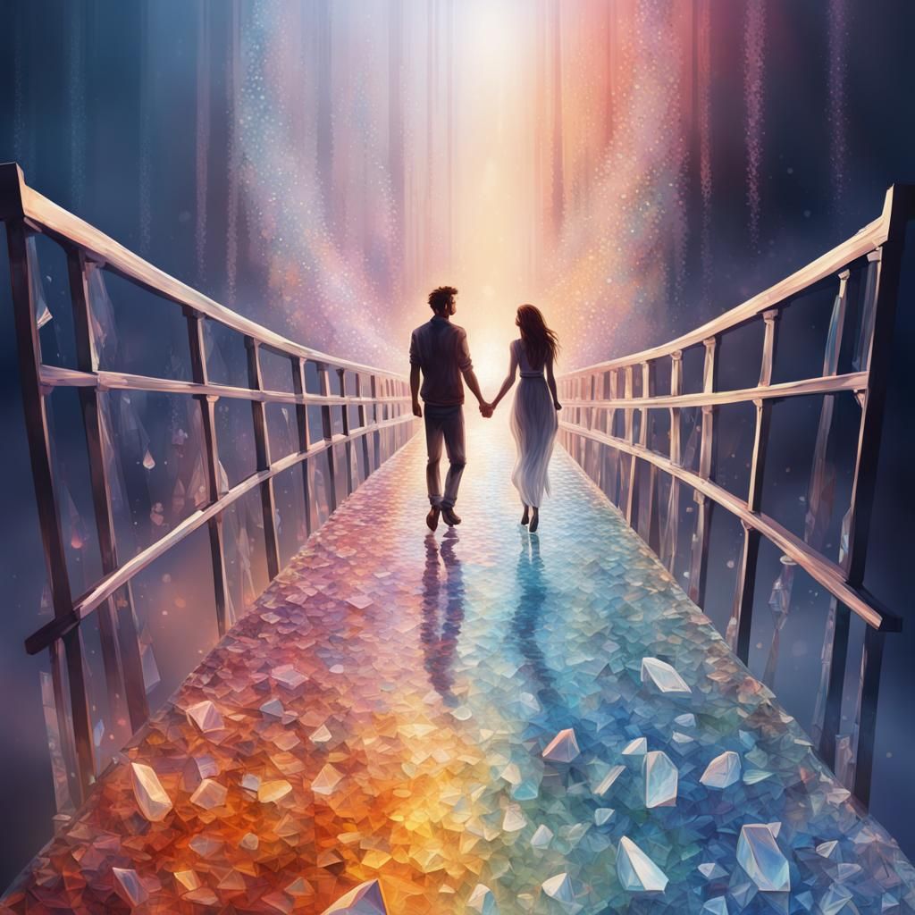 Crystal Bridge of Lovers in Hyperrealistic Art