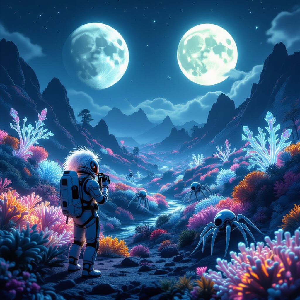 Bioluminescent Alien Planet Exploration in Retro-Futuristic ...