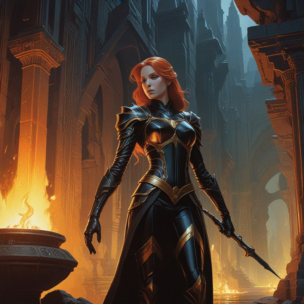 Ethereal Redhead Archer in Lavish Ancient Chamber