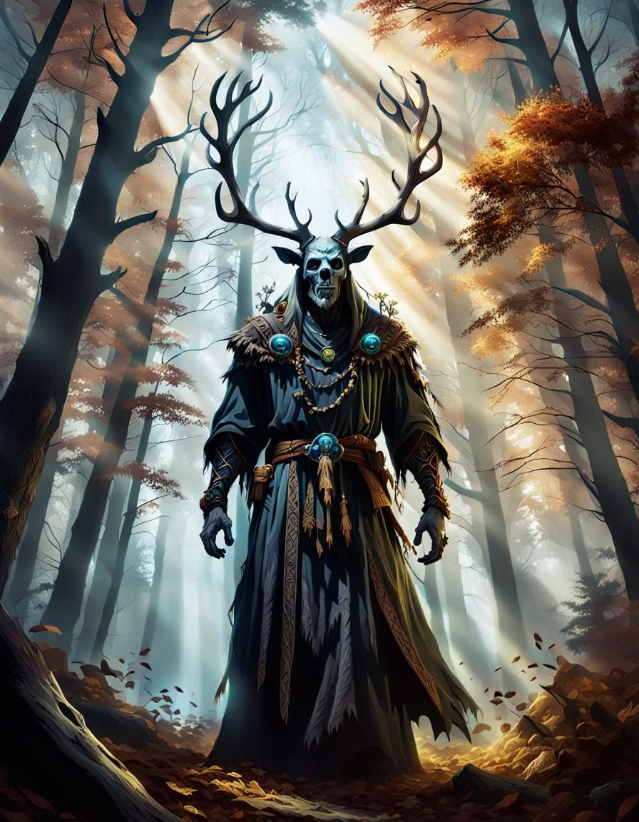 Epic Autumnal Druid Lich in Hyperrealistic Style