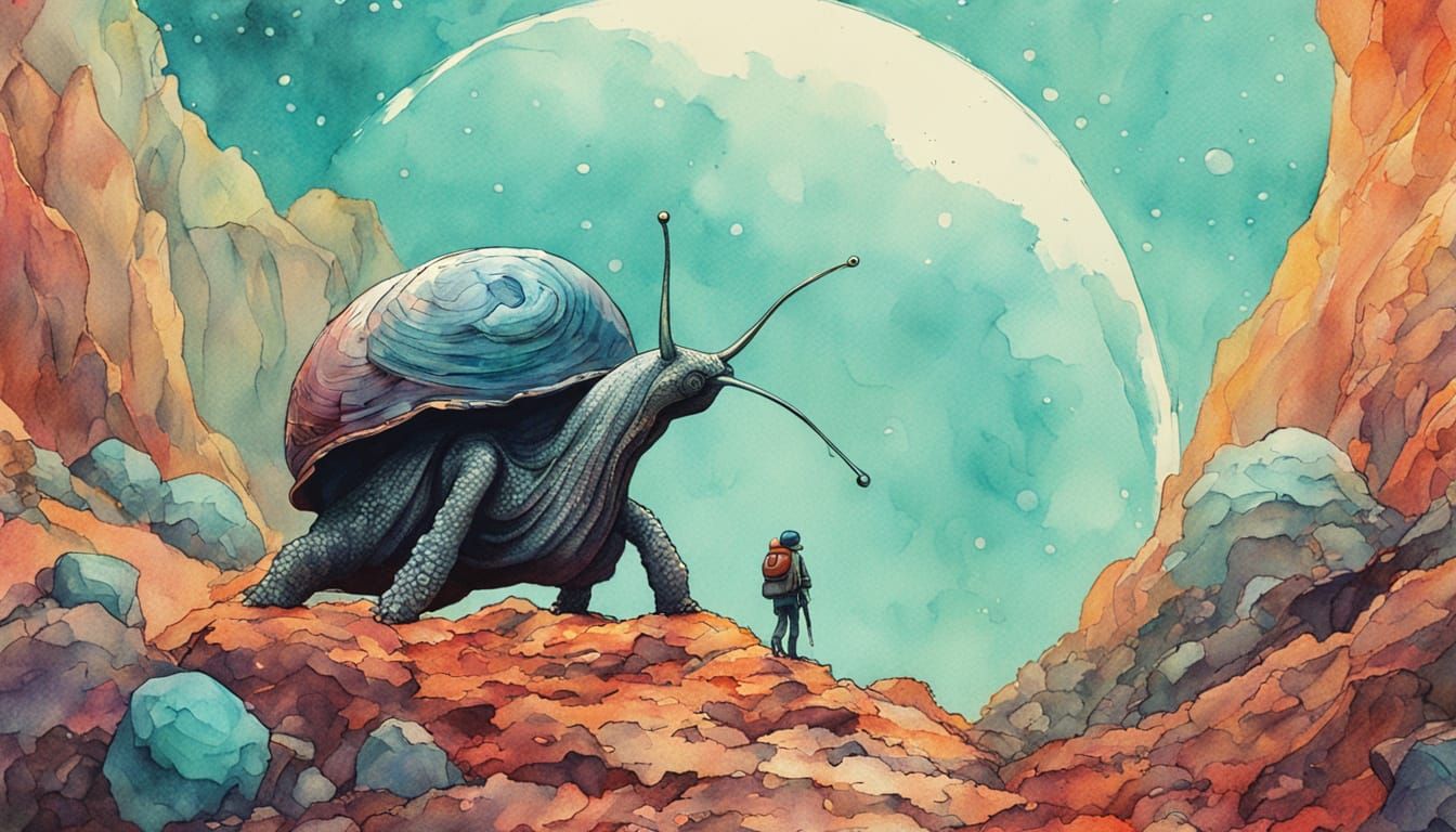 Snail Explorer on Exoplanet in Ghibli Style