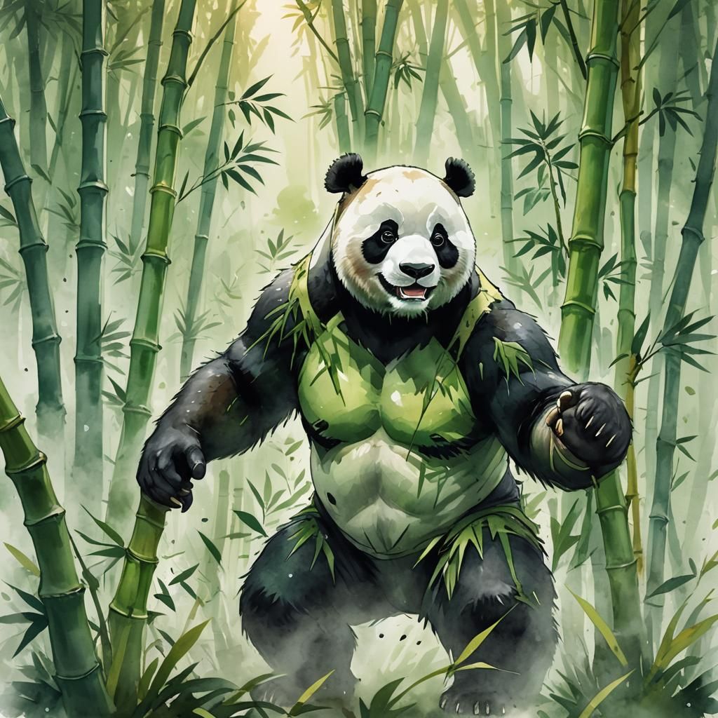 Mystical Panda Transformation in Vibrant Watercolor