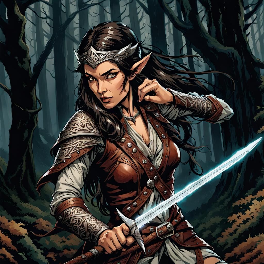 Elegant Wood Elf Warrior in Grand Forest