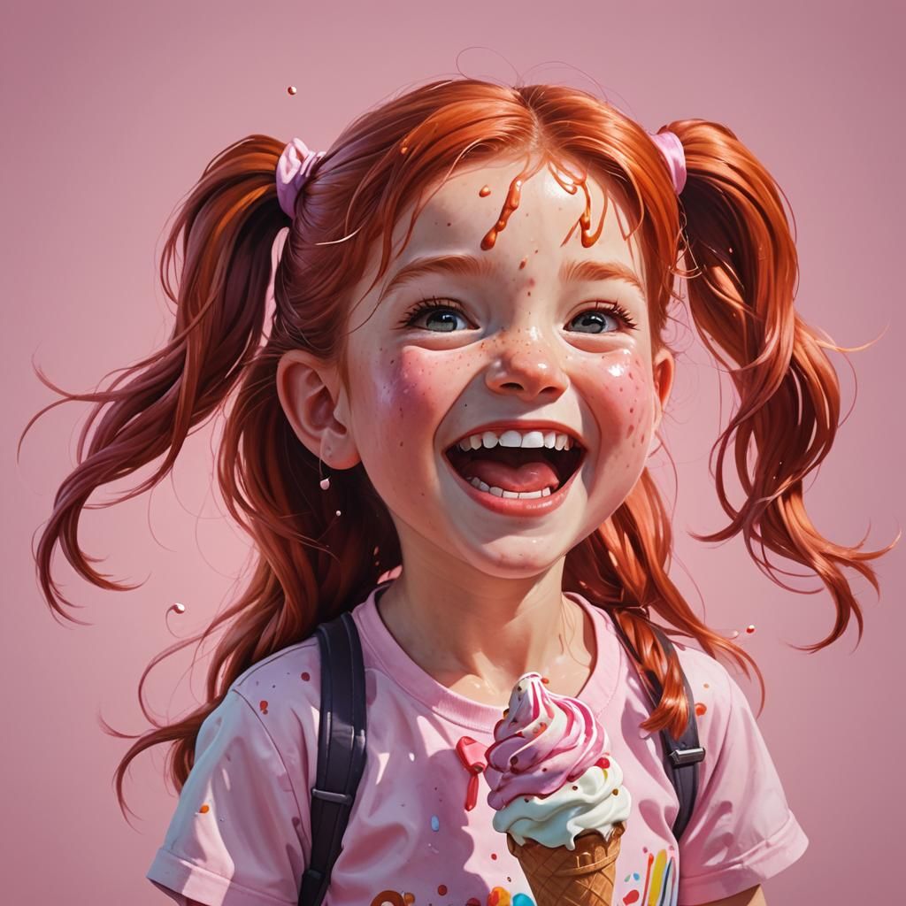 Vibrant Hyperrealistic Portrait of a Laughing Girl in a Colo...