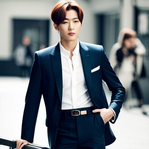 handsome K-pop male idol wearing designer fashion