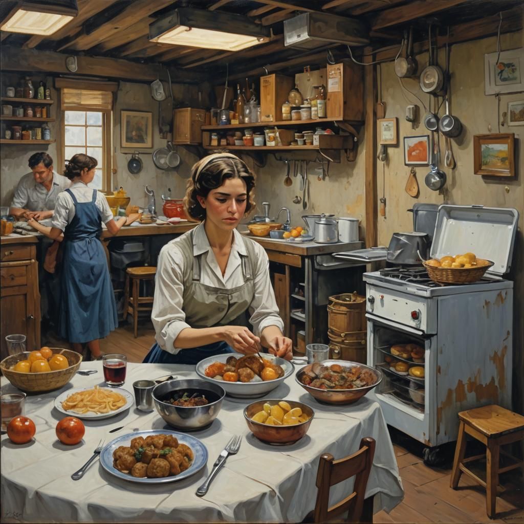 Elderly Woman Listens to Music by a Google Device in a Dinin...