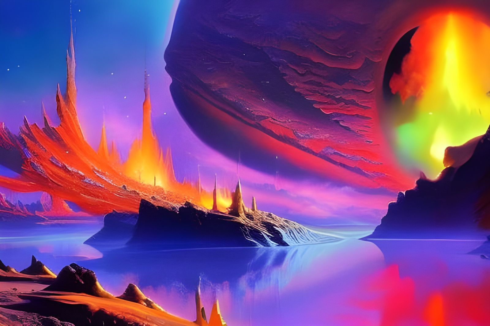 A Surreal, 8K Planet of Fire in the Style of Salvador Dali a...