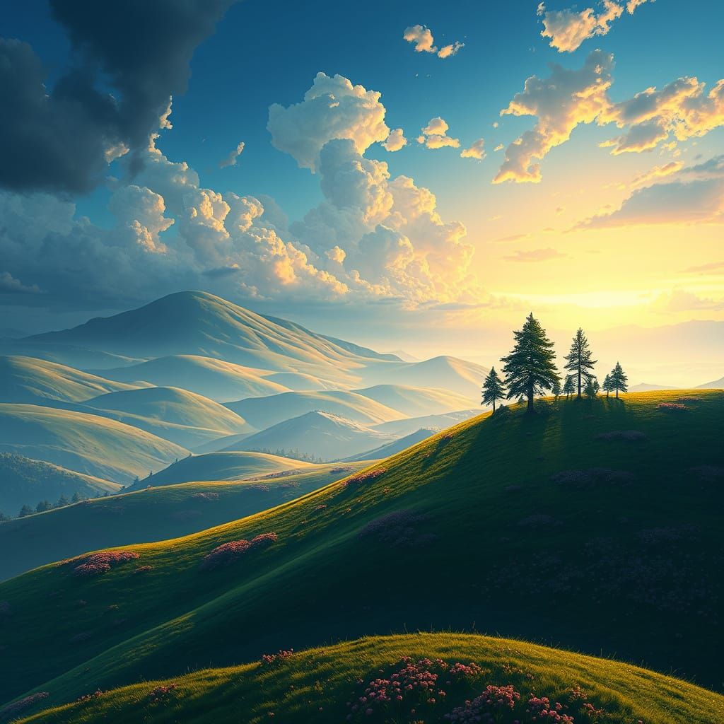 Vibrant Fantasy Landscape in Pointillism Style