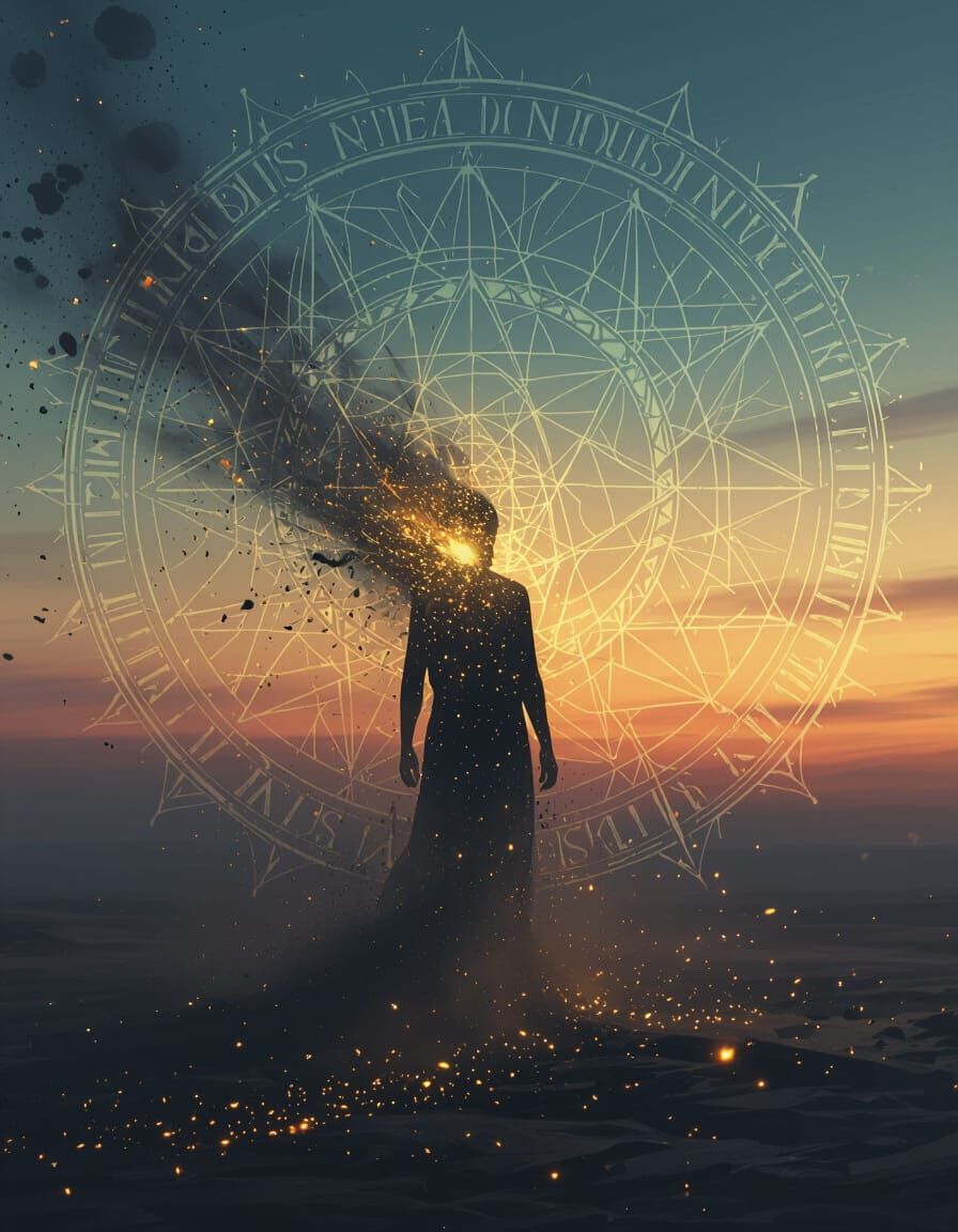 Figure Dissolving into Light and Dust