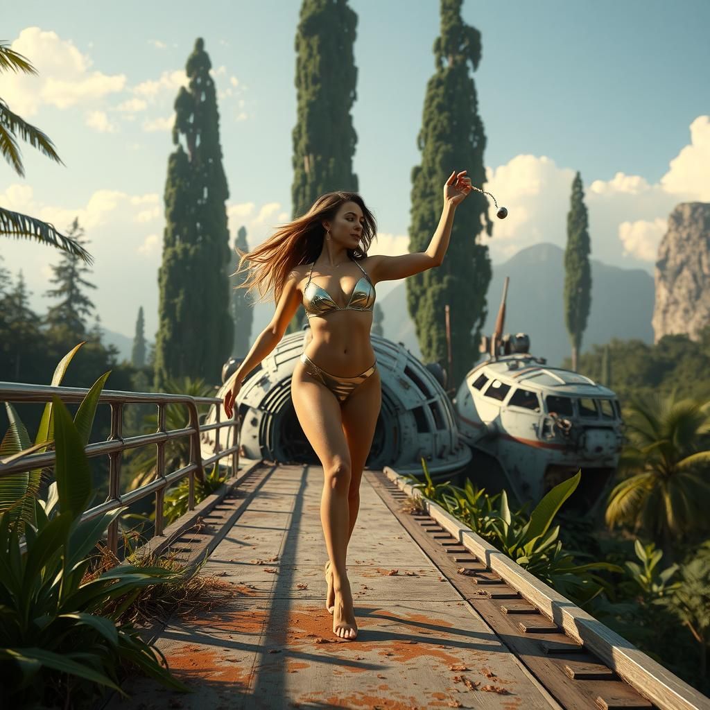 Dance on a Futuristic Wreckage, in a Cyberpunk Aesthetic