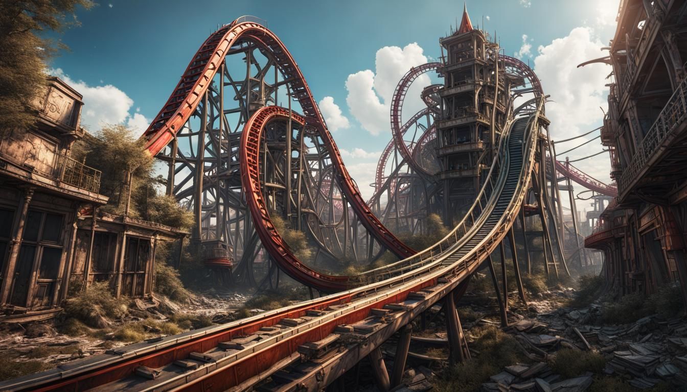 Fantastical Rollercoaster in Abandoned Cityscape