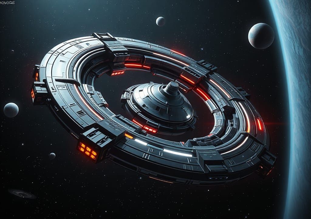 Futuristic Orbital Space Station in Sci-Fi Style