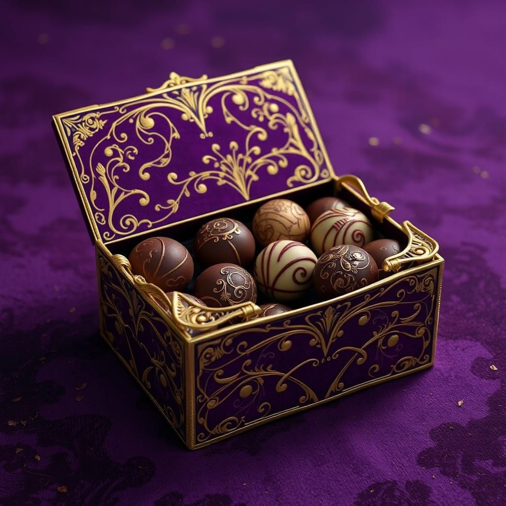 Enchanted Golden Chocolates in Art Nouveau Splendor