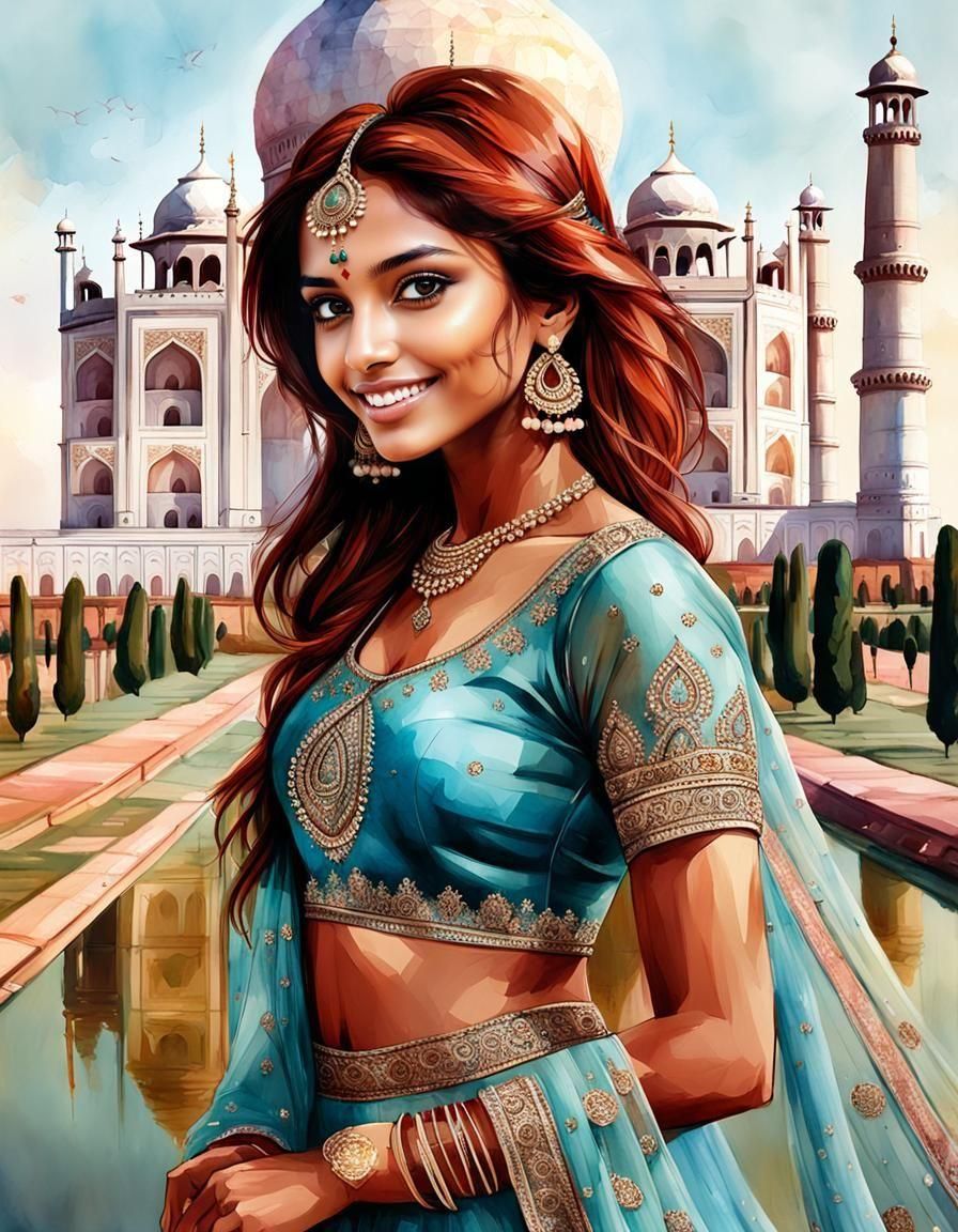 Indian woman in front of the Taj Mahal
