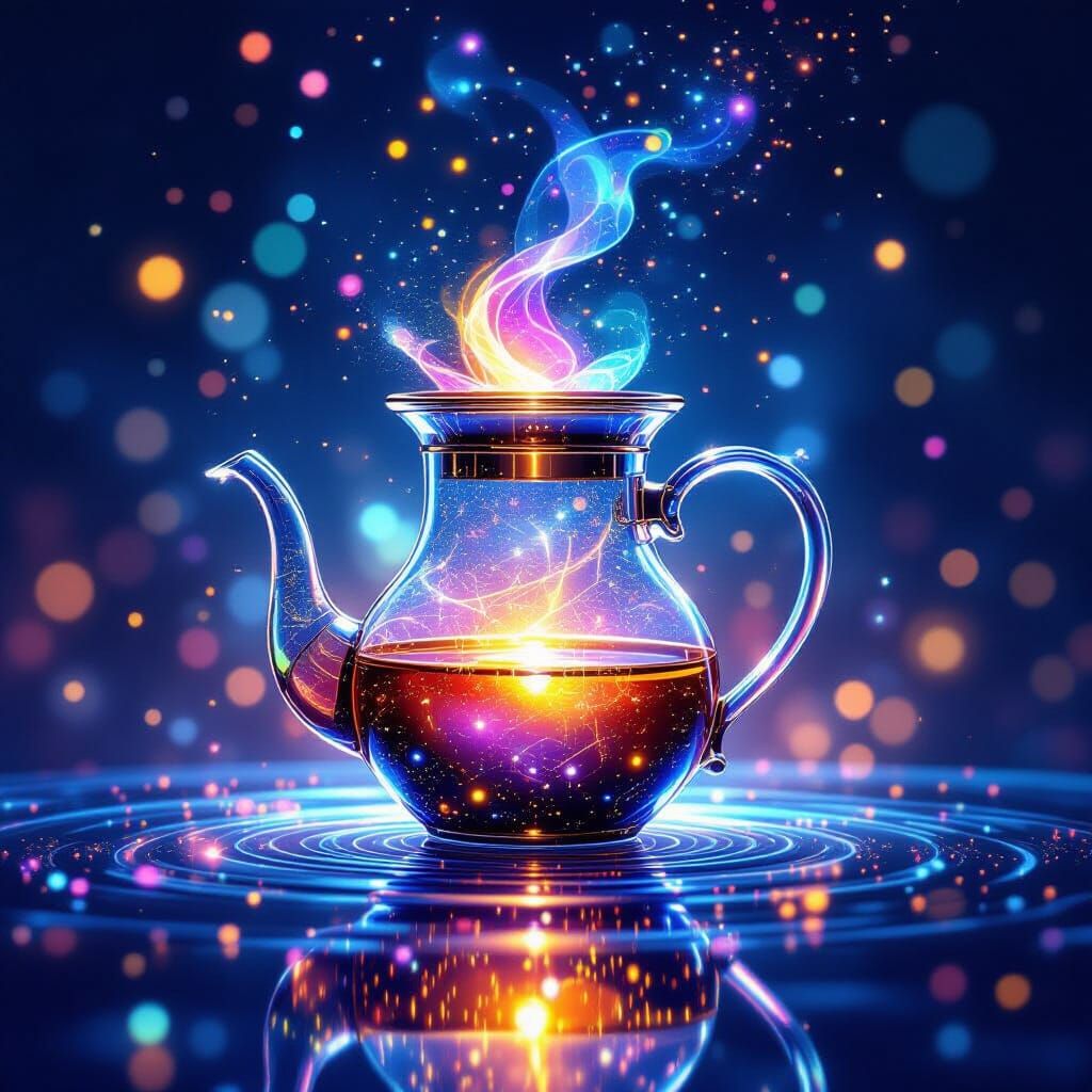 Magical Coffeepot With Gem-Like Drops in Abstract Style