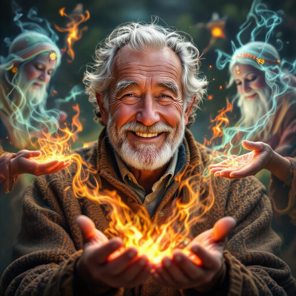 Spirits Infuse Life into Smiling Old Man