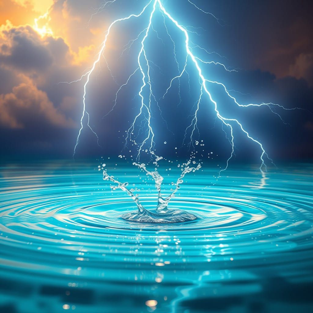 Ethereal Lightning Bolt in Turquoise Ocean