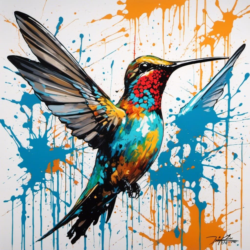Vibrant Humming Bird in Urban Graffiti Style