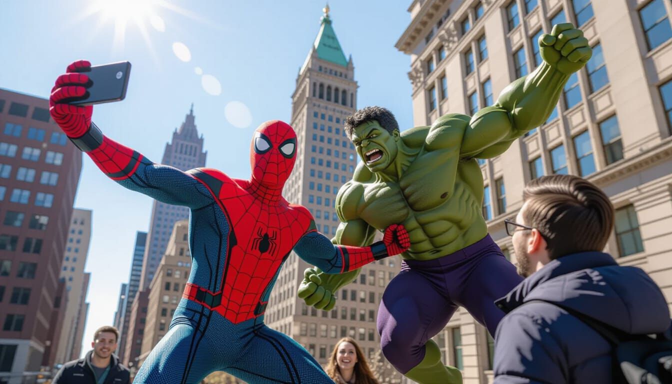 Spider-Man and Hulk Take a Selfie on Cleveland's Terminal To...