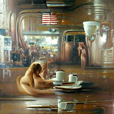 A Nude Woman in a Cozy Diner oil Painting