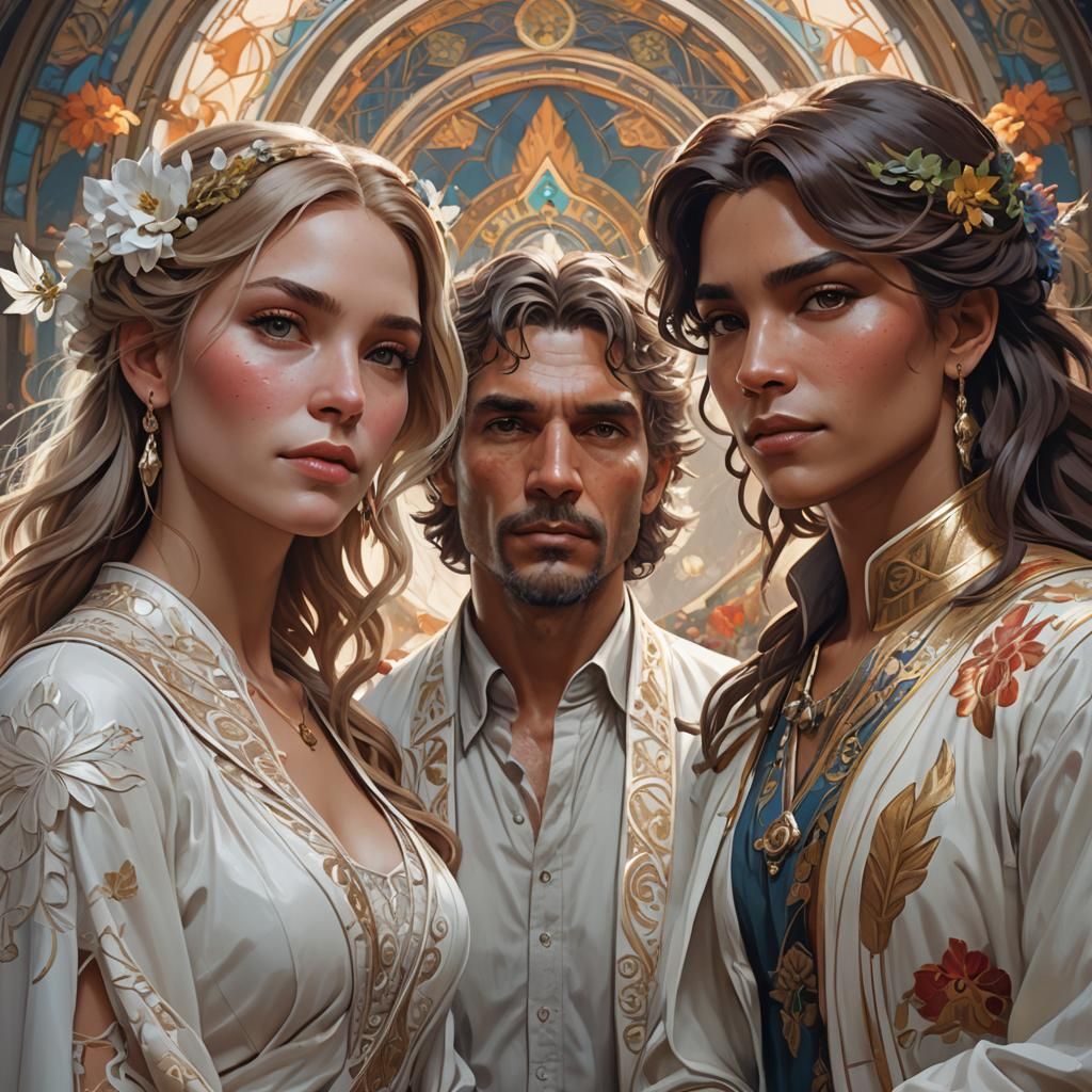 Ethereal Portrait of a Diverse Group in Triadic Colors