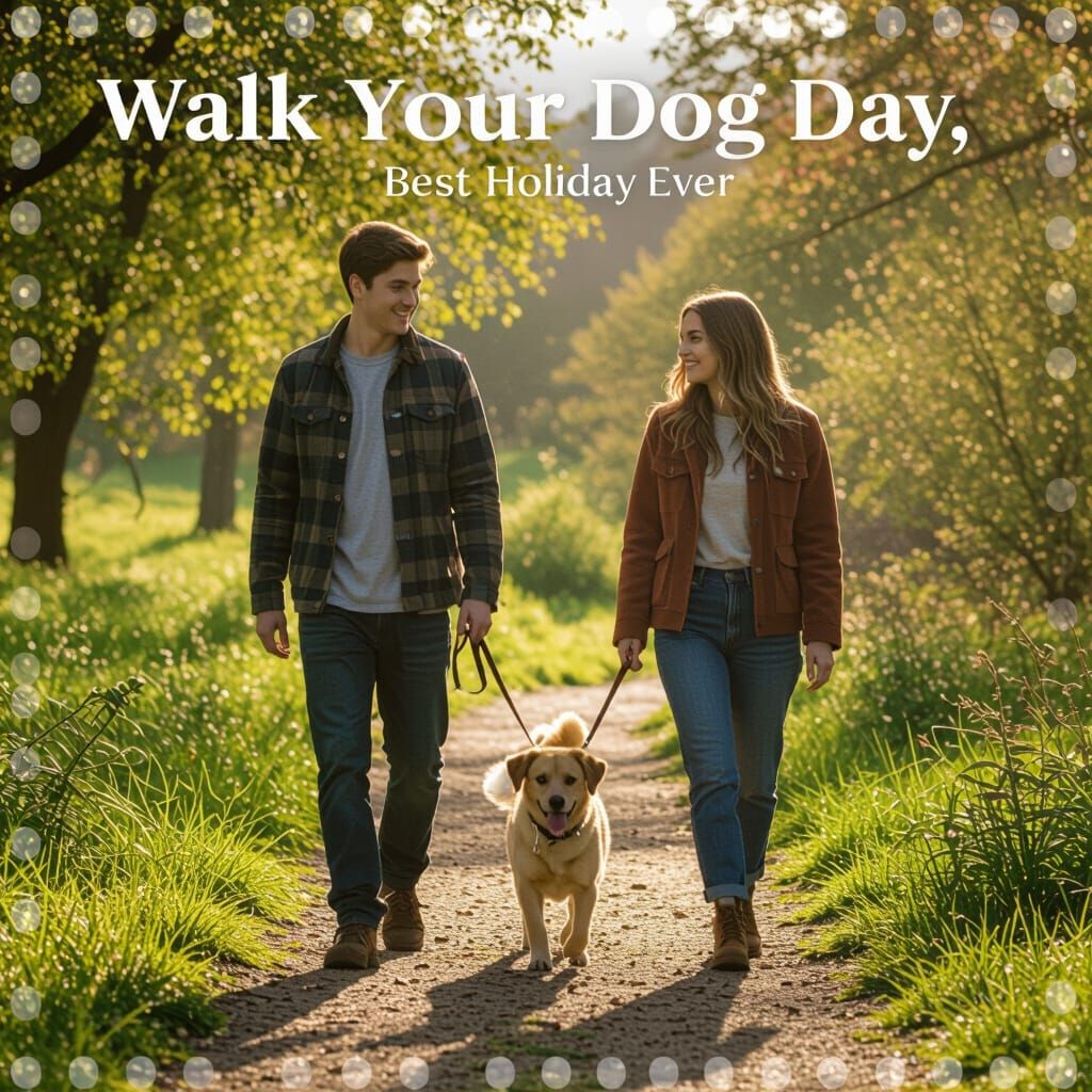 Couple Walks Dog in Scenic Park, Cinematic Style