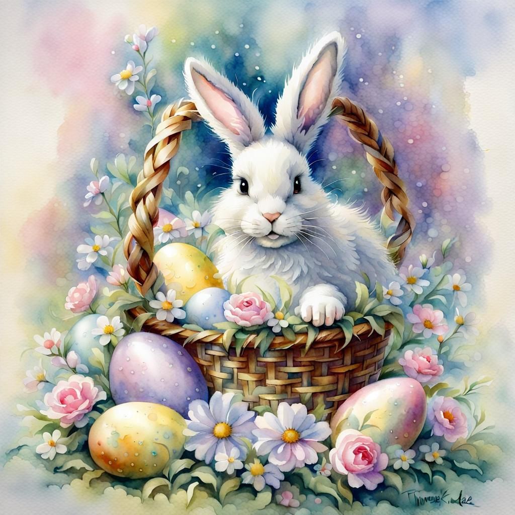 Whimsical Easter Basket in Ethereal Watercolor