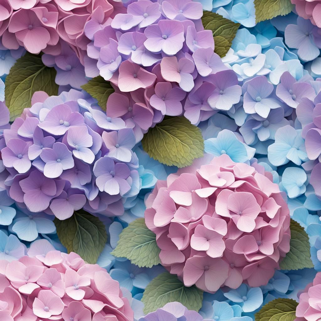 3d Hydrangea macrophylla  Flower Pattern, Light Pink, Lavend...