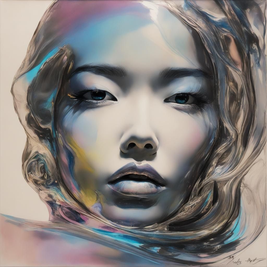 Surreal Chinese American Goddess Rises from Ink Wash Depths...