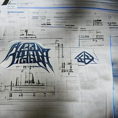 Heavy Metal Band Logo Blueprint in Neon Ink Style