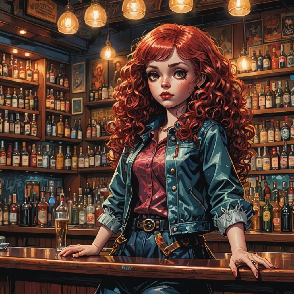 Comic Book Style Blythe Doll in Vibrant Bar Scene