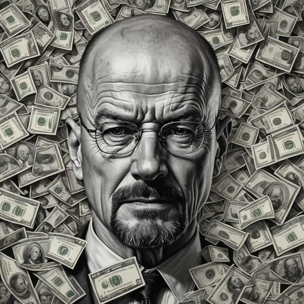 Walter White in Opulent Hyperdetailed Charcoal Surroundings