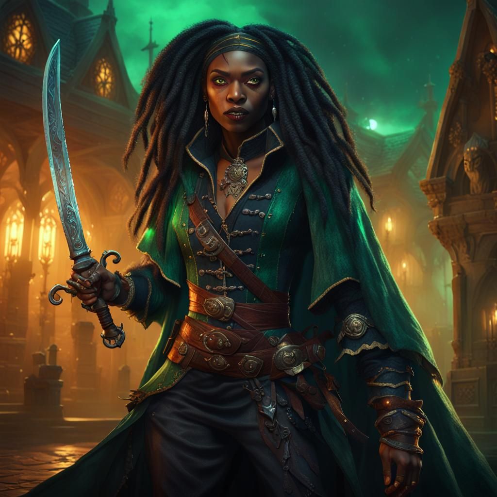 Vibrant Fantasy Vampire Pirate Concept Art in Emerald and Am...