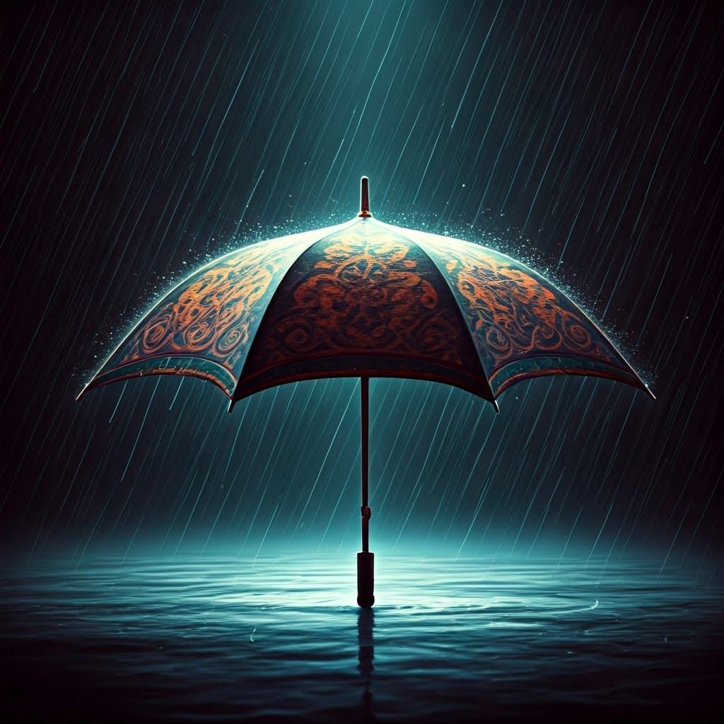 Mystical Umbrella in Enchanted Rainy Scene