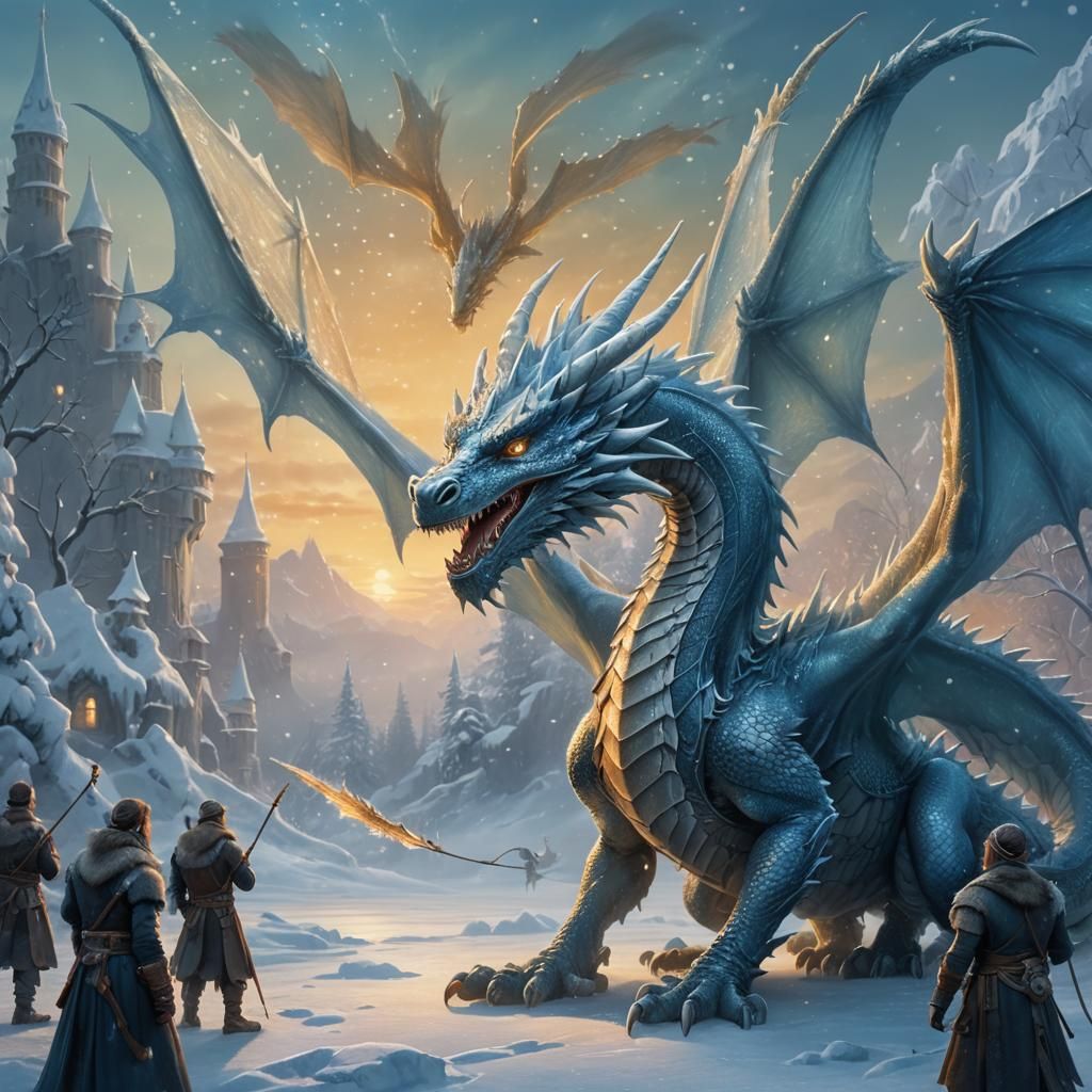 Ethereal Ice Dragon in Festive Glory with Frozen Audience