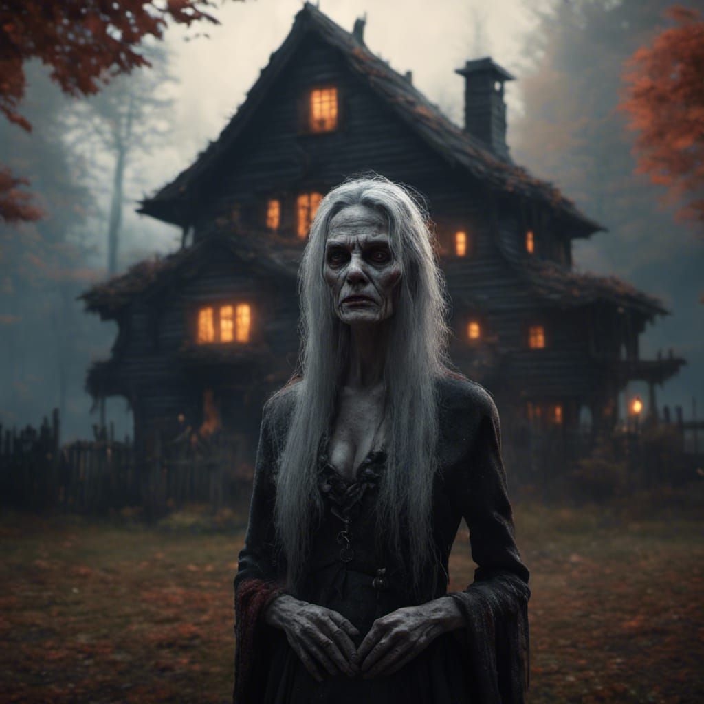 A hag in front of her house