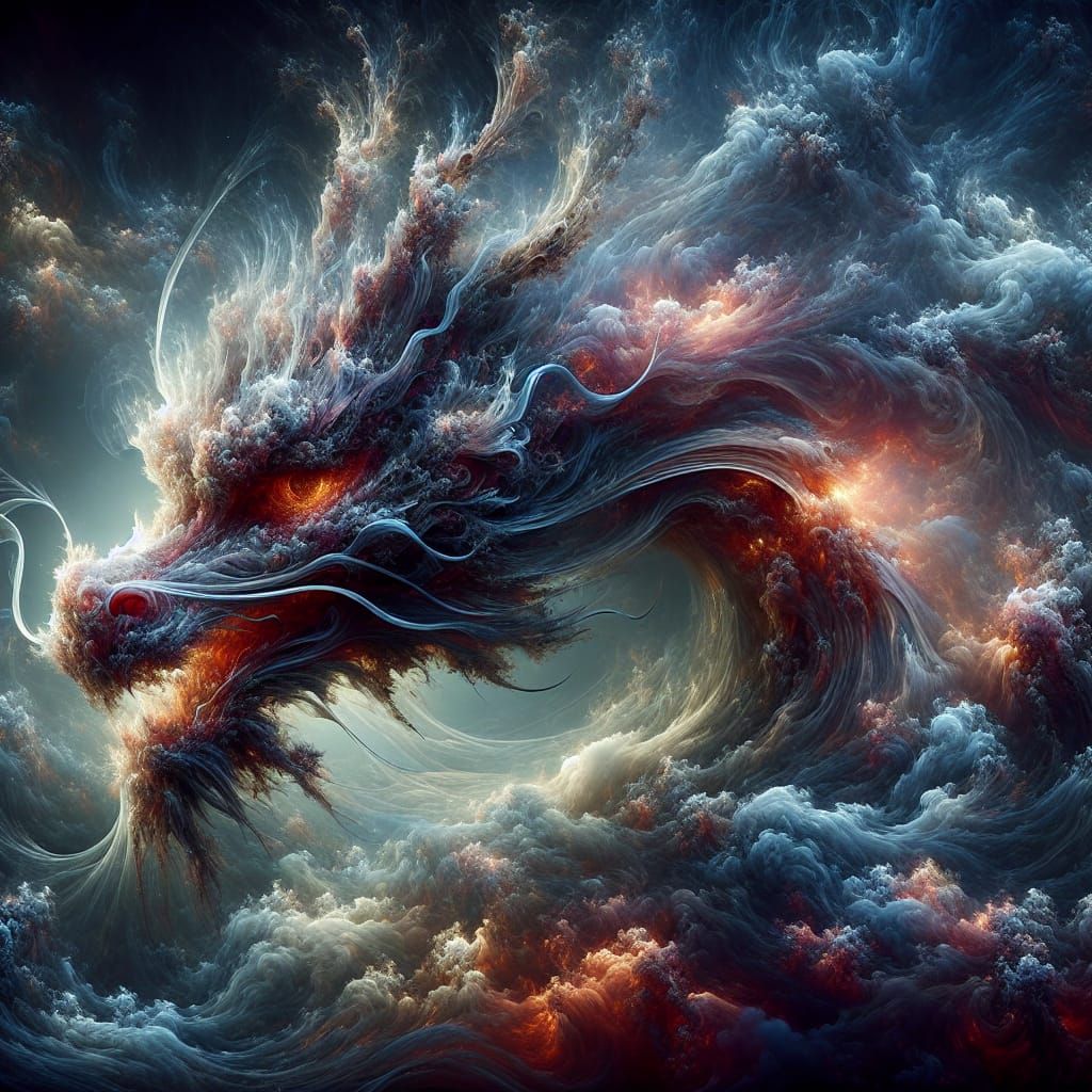 Ethereal Smoke Dragon Rises from Mystic Vapors