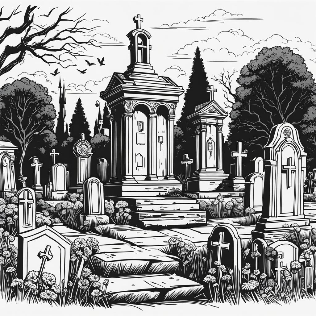 Line art - cemetery